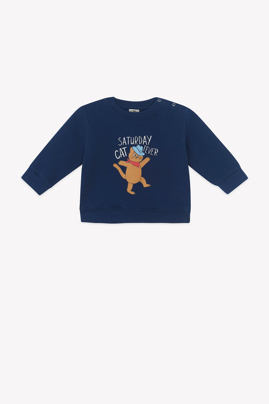 Bonton Smily Cat Fever Blue Raw Baby Sweatshirt