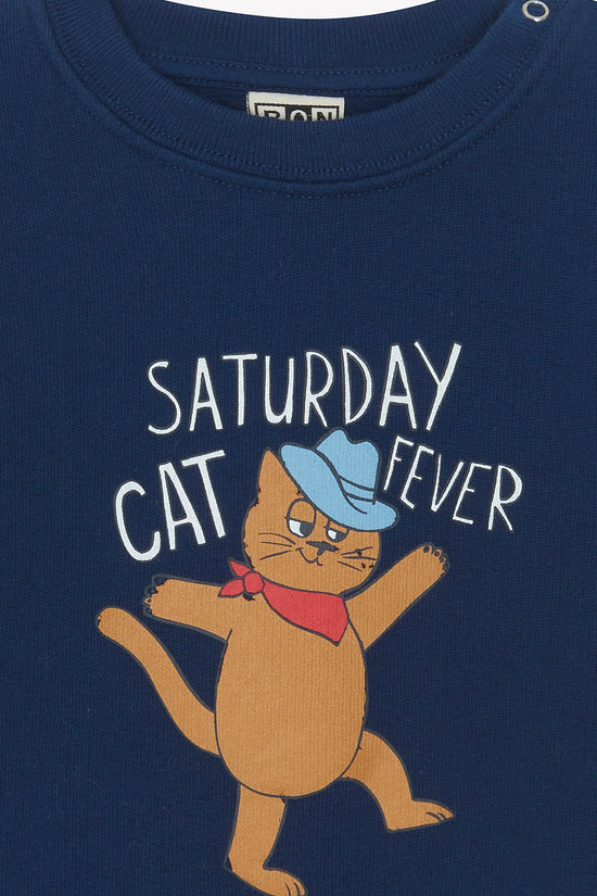 Bonton Smily Cat Fever Blue Raw Baby Sweatshirt