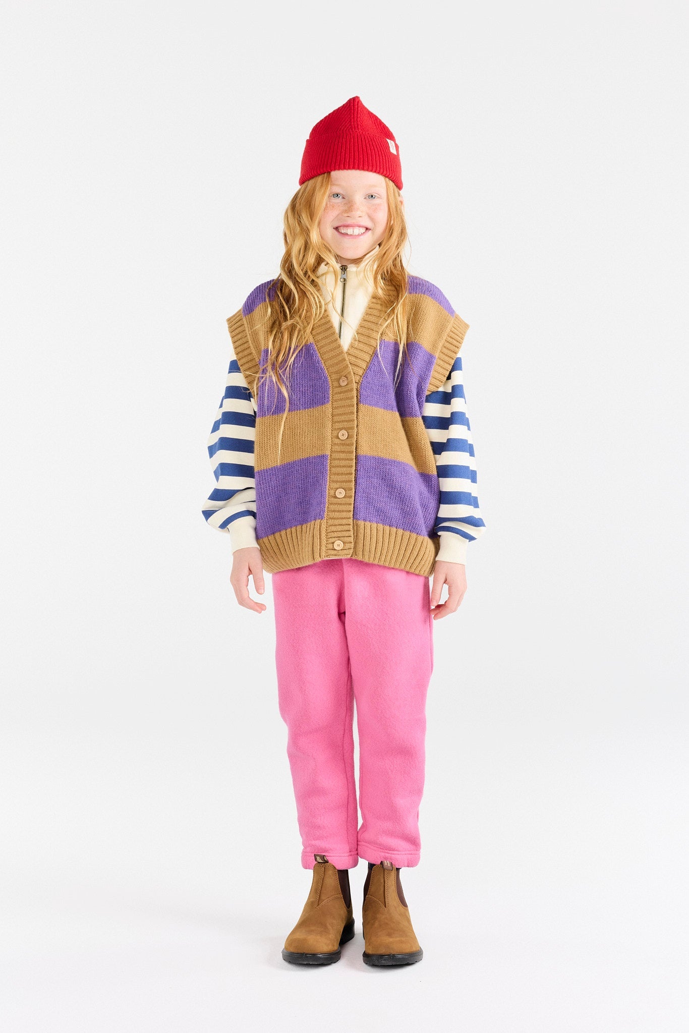 The Animals Observatory Stripes Beige Blobfish Cardigan Vest